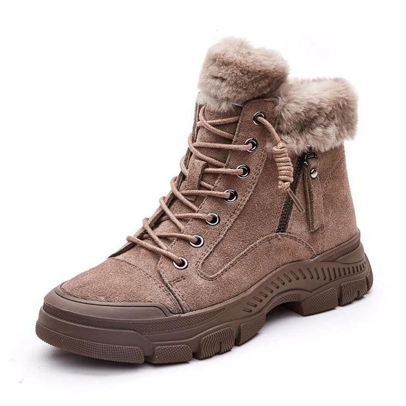 Winter Shoes Women Snow Boots Thick Sole Warm Plush Genuine Leather Brand Ladies Ankle Booties Non-slip Plus Size 41