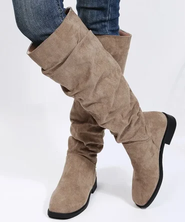 Autumn and Winter Fashion New Sexy Solid Color Warm Round Toe Thick Bottom Low Heel Comfortable Women's Boots Botas Mujer