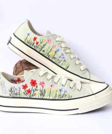 Custom Flower Field Embroidered Low Tops/ Personalized Sneakers